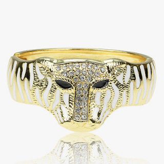 crystal enamel tiger cool 18k gold gp stretch bangle bracelet