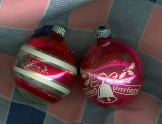 Vintage Shiny Brite Christmas Ornaments Greetings Stripes Note 