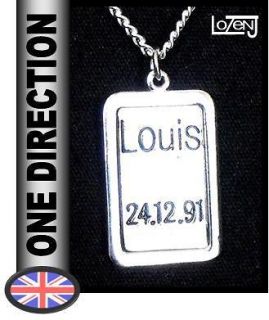 ONE DIRECTION GIFT   LOUIS TOMLINSON DOGTAG NECKLACE   SILVER PLATED 