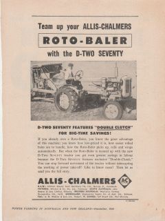Vintage 1956 ALLIS CHALMERS D TWO SEVENTY TRACTOR Advertisement ROTO 