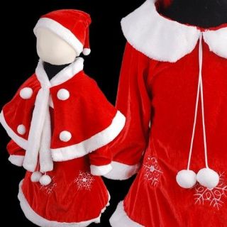 KD306 New Christmas Santa Girls Xmas Fancy Party Dress Costume 3pcs 
