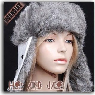 HJ1898 White Gray Faux Fur Winter Snow Bomber Trooper Trapper Hat Cap