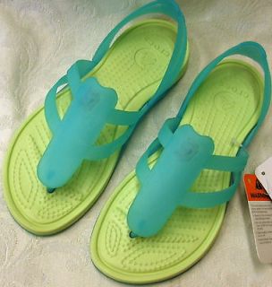 new crocs womens adrina strappy sandal aqua celery w4 time