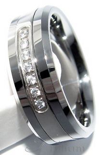 Men Tungsten Carbide Wedding Ring 7 CZ Band 8MM   Size 8 to 14.5