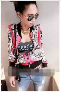 trendy printing zip front women baseball jacket pink