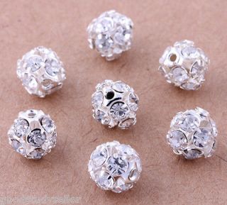   Silver Plated Rhinestone Pave Spacer Beads Charms Jewelry Findings 8mm