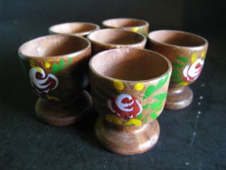 Vintage HP Treenware, Wooden Egg Cups, Set Of Six