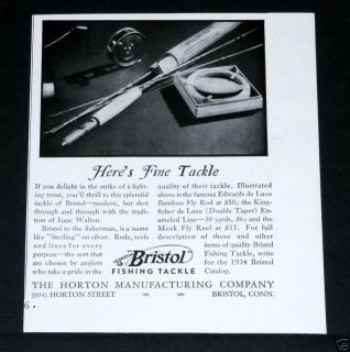 1934 OLD MAGAZINE PRINT AD, BRISTOL, FINE TACKLE AND BAMBOO FLY 