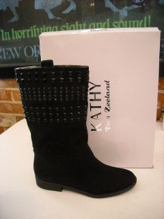 Kathy Van Zeeland Val Black Studded & Jeweled Mid Calf Boots