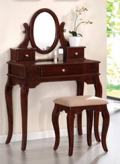 Vanity with Mirror and Curve Stool,Dark Brown, Black, Oak and White 