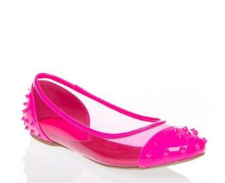 ShoeDazzle Pink Studded Spiked Spike ColorBlock Louvette Clear Flats 