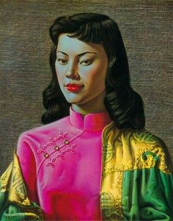 VLADIMIR TRETCHIKOFF Miss Wong ORIENTAL woman lips silks pink green 
