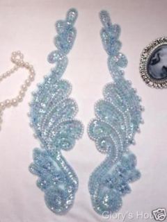 0016 LT. BLUE CRYSTAL AB MIRROR PAIR SEQUIN BEADED APPLIQUES