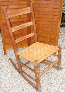 Antique Restored Wooden Rocking Chair Wicker Seat