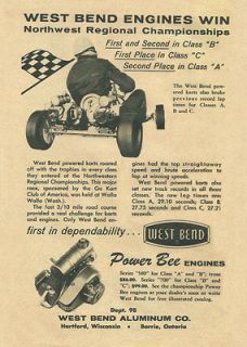 Vintage & Rare 1960 West Bend 580 & 700 Power Bee Go Kart Engine Ad