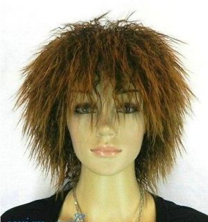 New Unique Afro Short Straight Brown Spike Women Wig with free hairnet