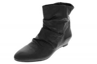 Nine West NEW Workbook Black Leather Wedge Slouched Ankle Boots Shoes 