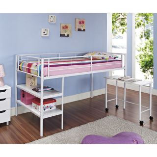 White Twin Loft Bed With Desk / Shelves   Twin Loft Bed with Desk and 