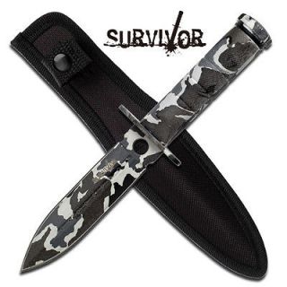   Arctic Winter Camo Double Edge Dagger Survival Knife with Kit & Sheath