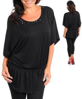 New Women Sexy Simple Black Plus Size Top Casual Blouse Shirt Tunic XL 