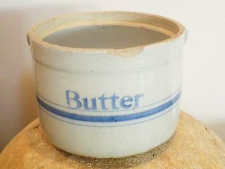 Antique BUTTER crock   stoneware or pottery  4 1/4 tall x 6 1/4 