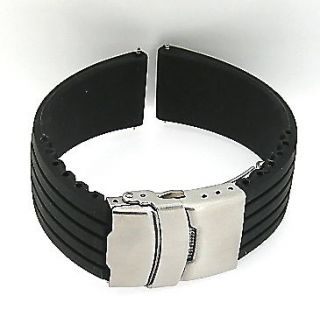 BLACK SILICONE RUBBER WATCH BAND STRAP W/DEPLOYMENT BUCKLE 22mm