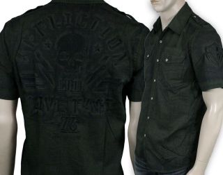 affliction men s black thunder button down shirt woven embroidered 
