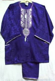 Men 3PC African Pant Suit Outfit Purple Silver Doesnt Come S M L XL 
