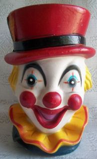 1980 s colorful clown piggy bank w stopper time left