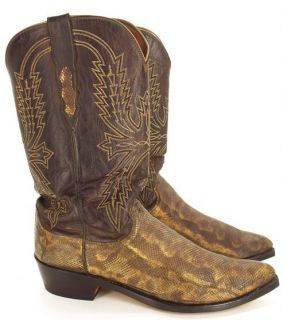 058N Mens Lucchese 1883 Brown Snakeskin Embroider Cowboy Boots Sz 10 D 