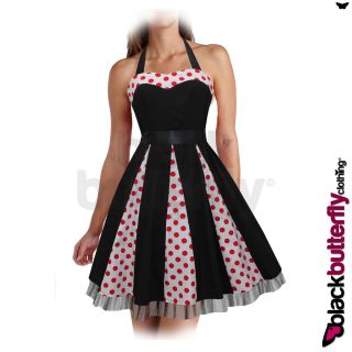 New Black Polkadot Rockabilly 1950s 1960s Vintage Swing Prom Dress 