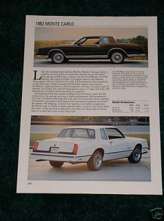 1983 Chevy Monte Carlo Spec Sheet 83 SS 5 0 5 7 Sport