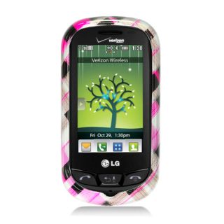 For LG Extravert VN271 Hard Glossy 2D Snap on Cover Case Check Pink 