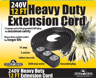   Heavy Duty Extension Cord 12 ft 240V 14 Gauge Grounded 3 Outlet