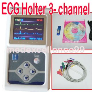 ECG Holter System 3CHANNEL Holter Recorder Analyzer LCD
