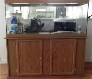 75 Gallon Fish Tank Aquarium With Brown Stand And Accessories Heater 