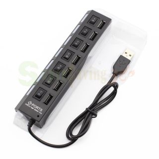 Port USB 2.0 High Speed Hub Separated ON/OFF Switch W/ Light For PC 