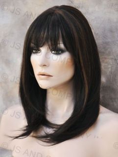 Heat Resistant Human Hair Blend Long Straight Off Black Mix Wig Iron 