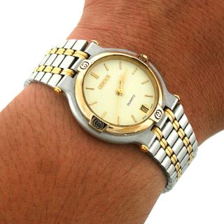 gucci men s watch cream dial gold tone index hour marker hands fixed 