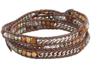 Chan Luu Onyx Mix and Silver Chain Wrap Bracelet On Natural Grey 