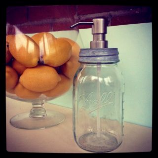 Ball Clear Qt Mason w/ Fruit Design Jar Soap/Lotion Dispenser   Unique 