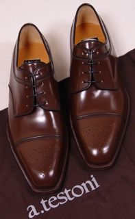 Testoni Shoes $1090 Brown Toe ORNAMENTED Captoe Handmade Derby 9 42E 