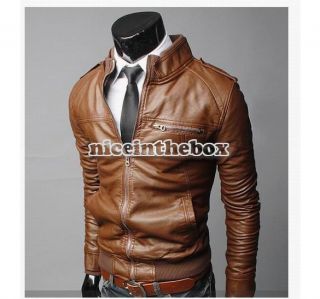 Colors Korean Style Mens Slim Zipper Designed PU Leather Coat 