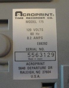 acroprint 175 time clock time recorder time stamp