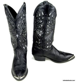 Vintage USA Made Acme Black Cowboy Boots SILVER INLAY EAGLES Silver 