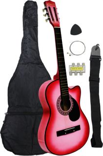 New Beginners Pink Cutaway Acoustic Guitar Gigbag Strap Tuner Lesson 