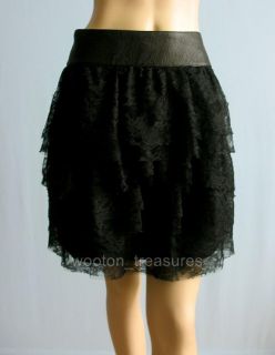 Robert Rodriguez Tiered Lace Lamb Leather Skirt 10