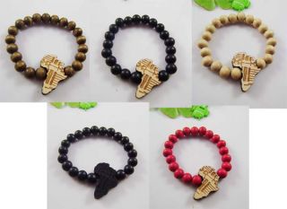 African Continent Map Wood Bead Rosary Bracelets Handicraft Jewelry 