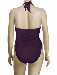 Aerin Rose Shirred Tummy Control Black Halter One Piece Swimsuit 73510 