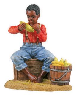 New Shucking Corn African American Boy Figurine Statue